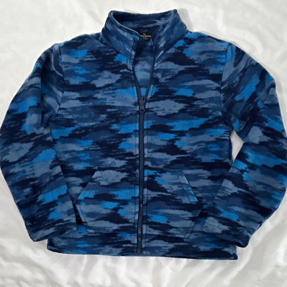 Eddie Bauer Kids Camo Fleece Full Zip Jacket w/ Pockets Blue/Black Size S 7/8